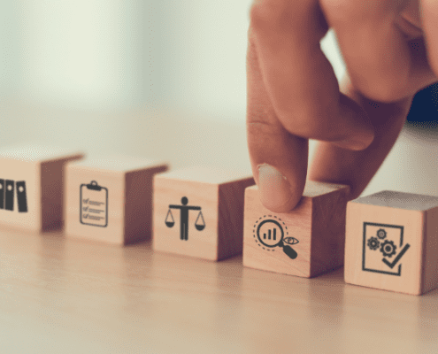 4 building blocks with icons