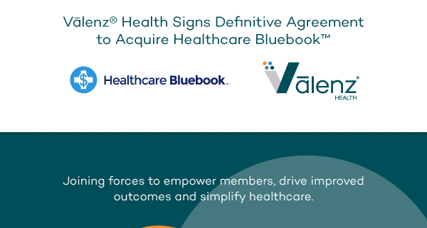 Graphic with Valenz Health logo and Healthcare Bluebook logo
