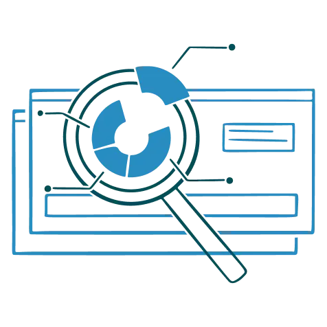 Art-Analyze-Data Illustration of a magnifying glass focusing on a credit card, symbolizing analysis or security.