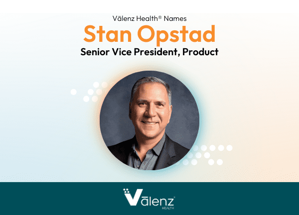 Valenz Health Names Stan Opstad Senior Vice President, Product. Headshot: Stan Opstad. Logo: Valenz Health.